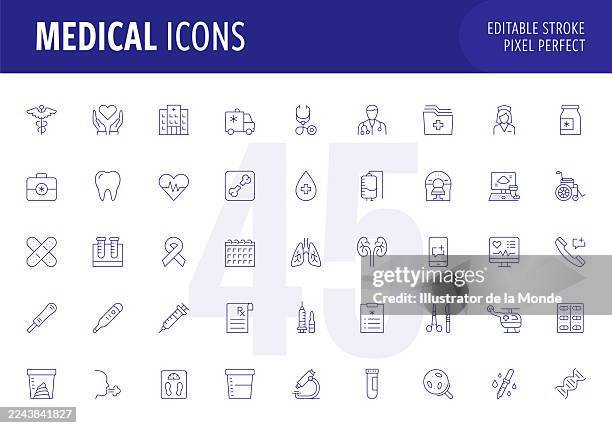 ilustraciones, imágenes clip art, dibujos animados e iconos de stock de conjunto de iconos de línea de accidente cerebrovascular editable médico - ecografía