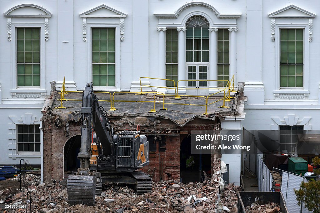White House East Wing Demolition Continues For Trump Ballroom Construction