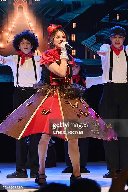 Florence Coste as Mary Poppins dressed by Christophe Bertrand et Nicolas Morin forLa Reine Astrid and designer Angélique Godey attend the Chocolate...