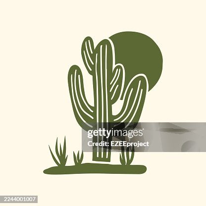 Minimalist Abstract Cactus with Sun Silhouette. Desert Landscape Botanical Icon Vector. Modern Flat Design Succulent Plant Graphic. Green Cactus and Rock Illustration Minimalist Abstract Cactus with Sun Silhouette. Desert Landscape Botanical Icon Vector. Modern Flat Design Succulent Plant Graphic. Green Cactus and Rock Illustration