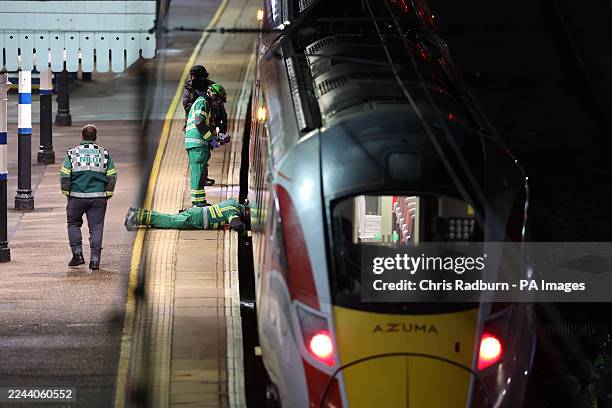 Emergency responders on the platform by the train at Huntingdon station in Cambridgeshire, after a number of people were stabbed. Two people have...