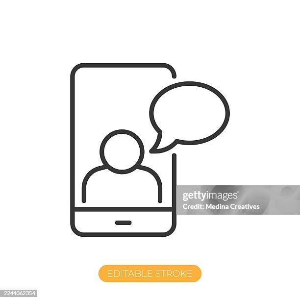 mobile chat notification icon. editable stroke thin line icon - person checking email stock illustrations