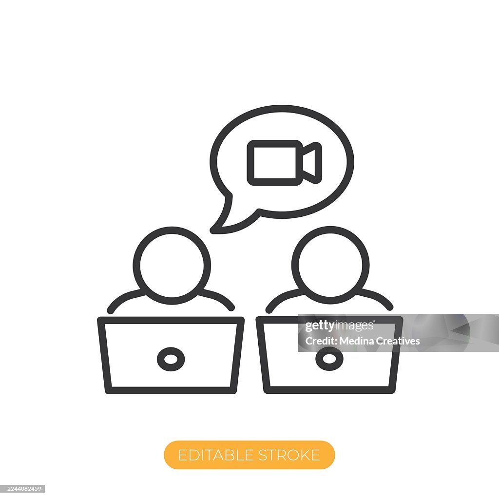 Joint video conference icon. Editable stroke thin line icon