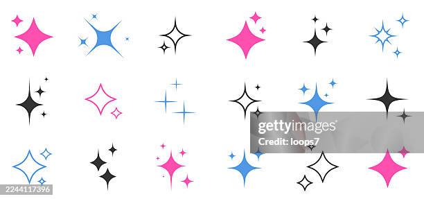 bildbanksillustrationer, clip art samt tecknat material och ikoner med sparkle star ai icon set — blue, pink, and black vector shining elements - glitter