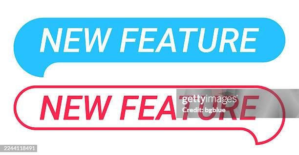 new feature - blue and red speech bubble on white background - new text message stock illustrations