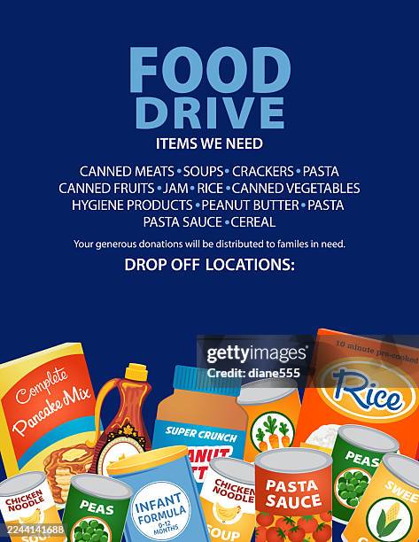 holiday food drive spendenposter-vorlage mit kopierraum - wohltätigkeitsaktion stock-grafiken, -clipart, -cartoons und -symbole