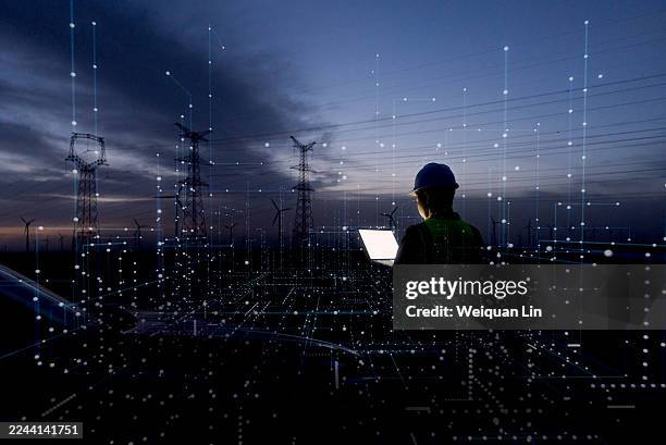 skilled workers use artificial intelligence to work - rete elettrica foto e immagini stock