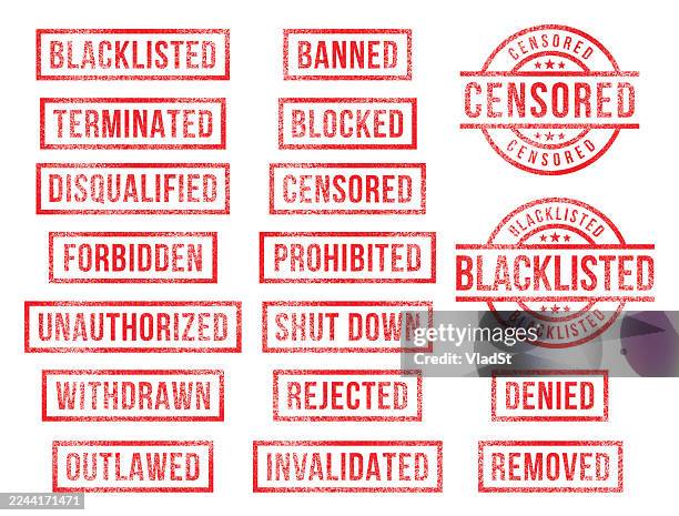 censorship rejection and cancel culture rubber stamps - cancel culture stock illustrations
