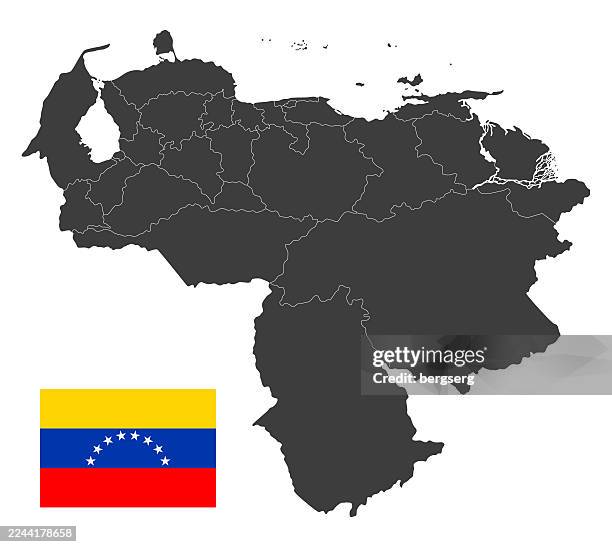 ilustraciones, imágenes clip art, dibujos animados e iconos de stock de mapa de venezuela altamente detallado con regiones de países y bandera nacional. ilustración vectorial - venezuela