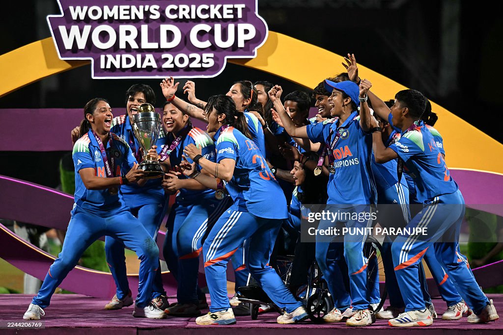 CRICKET-ICC-WOMEN-WC-2025-ODI-IND-RSA-PODIUM
