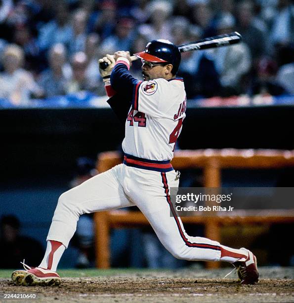 California Angels Outfielder Reggie Jackson during American League Playoff Series against Boston Red Sox, October 11, 1986 in Anaheim, California.