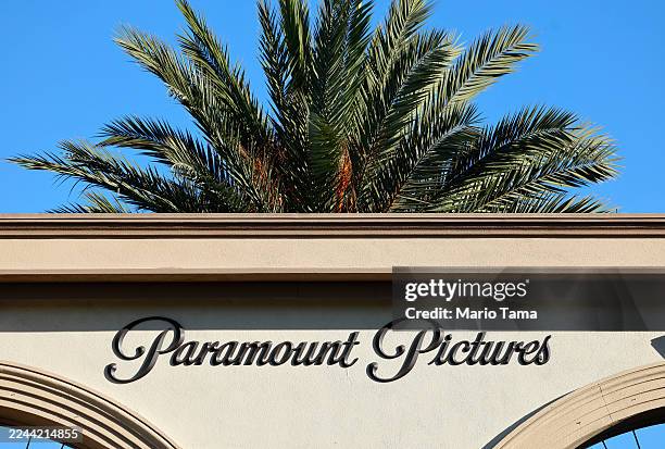 The Paramount Pictures logo is displayed at Paramount Studios on October 30, 2025 in Los Angeles, California. Paramount, now renamed Paramount...