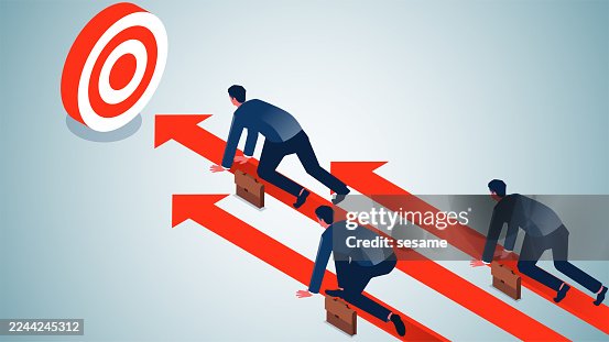 Concurrence déloyale, injustice injuste, violation des règles. Vue équidistante de trois hommes d’affaires se préparant à s’élancer à des positions de départ différentes de la ligne d’arrivée Concurrence déloyale, injustice injuste, violation des règles. Vue équidistante de trois hommes d’affaires se préparant à s’élancer à des positions de départ différentes de la ligne d’arrivée