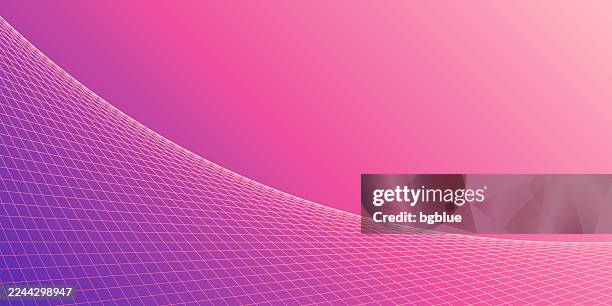 geometric background with curved 3d grid - trendy pink gradient - orange gingham stock illustrations
