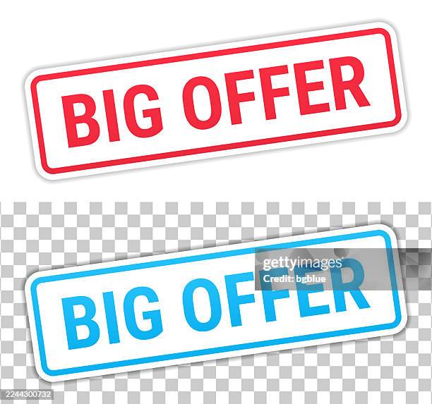 big offer - red and blue labels on blank background - bid stock illustrations