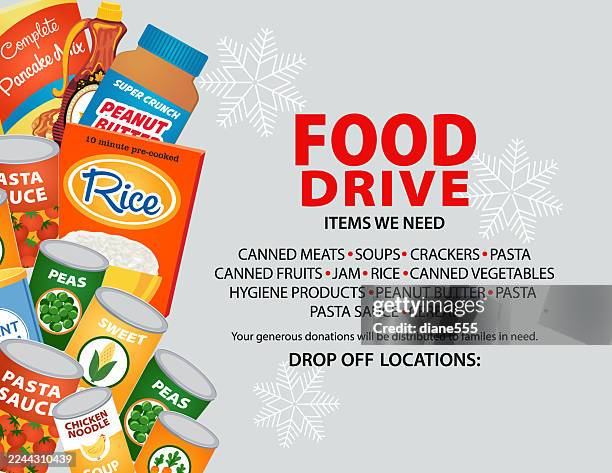 ilustrações de stock, clip art, desenhos animados e ícones de holiday food drive donation poster template with copy space - recolha-de-alimentos