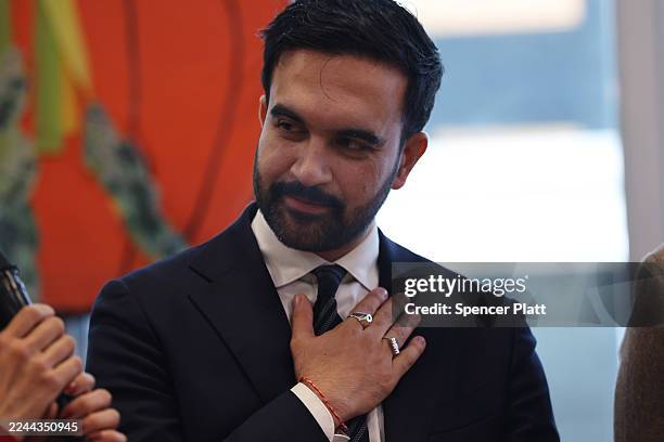 New York City Mayoral Candidate Zohran Mamdani visits a cultural center for the elderly, where he participated in both tai chi and other cultural...