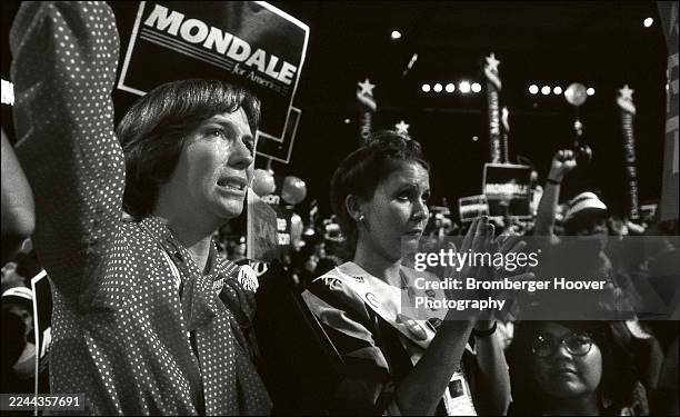 View of election delegates on the floor during the Democratic National Convention at the Moscone Center, San Francisco, California, July 18, 1984.