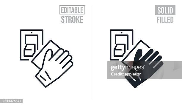 hand with glove cleaning light switch - editable stroke and solid icons - light switch stock illustrations