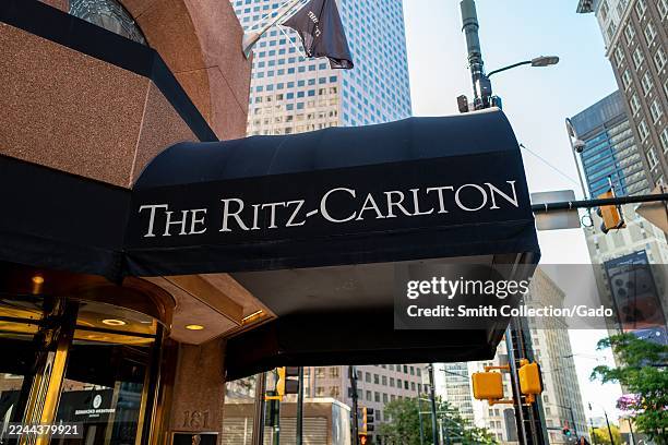 Sign on facade at Ritz Carlton hotel, Atlanta, Georgia, United States, October 23, 2025.