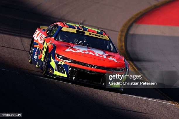 William Byron, driver of the Axalta Chevrolet, drives during practice for the NASCAR Cup Series Championship at Phoenix Raceway on October 31, 2025...