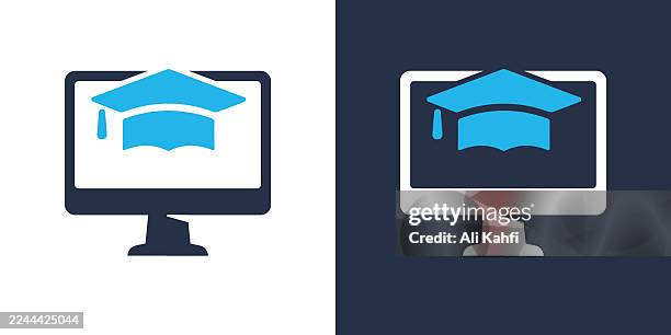 online education glyph solid icon. solid icon that can be applied anywhere, simple, pixel perfect and modern style. - higher education online stock illustrations