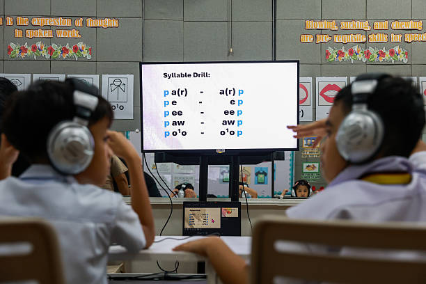Primary school students return to their normal classroom after going through training inside the country's first modern therapy room, which is built...