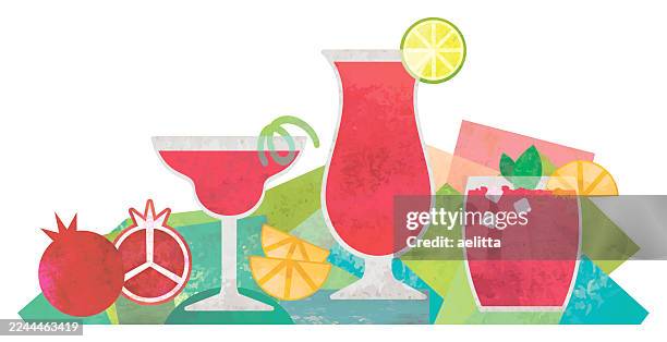 illustration of pomegranate, cocktails, smoothies, fresh juices. - mint lemonade stock illustrations