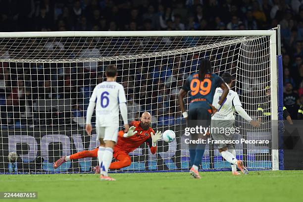 Vanja Milinkovic-Savic of SSC Napoli saves a penalty shot by Alvaro Morata of Como 19 during the Serie A match between SSC Napoli and Como 1907 at...