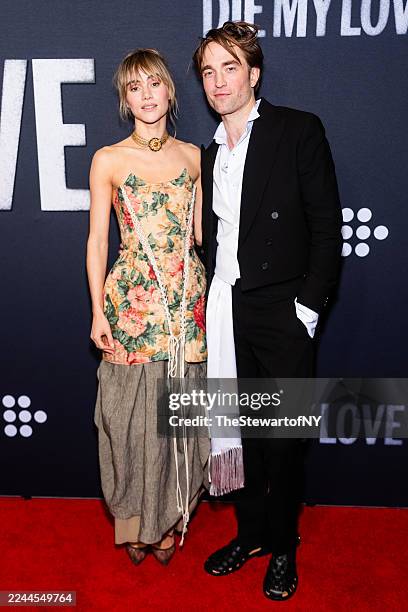 Suki Waterhouse and Robert Pattinson attend the "Die My Love" New York premiere at AMC Lincoln Square Theater on November 01, 2025 in New York City.