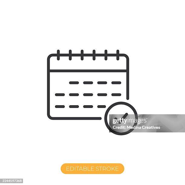 schedule complete icon. editable stroke thin line icon - checking calendar stock illustrations