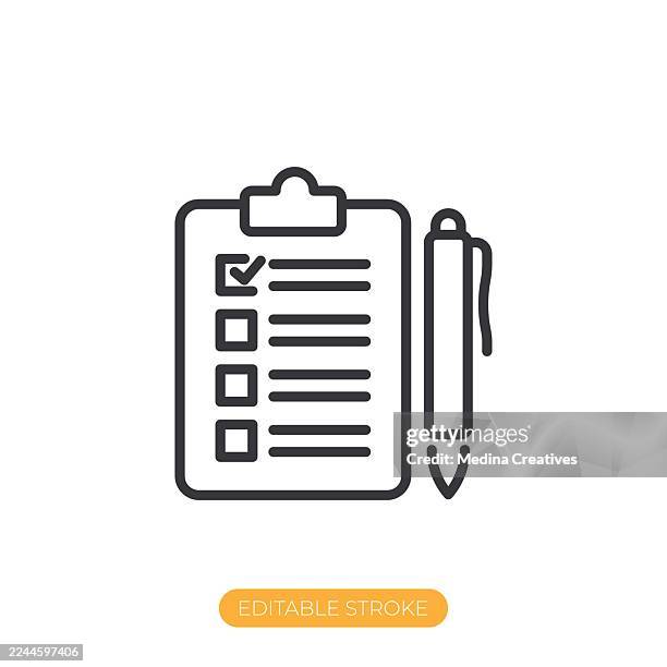 checklist with pen icon. editable stroke thin line icon - web development office stock illustrations
