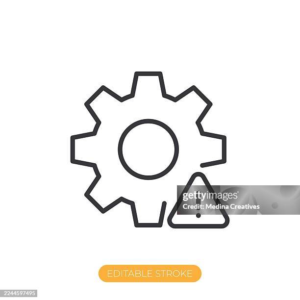 gear with warning sign icon. editable stroke thin line icon - warning icon editable stock illustrations
