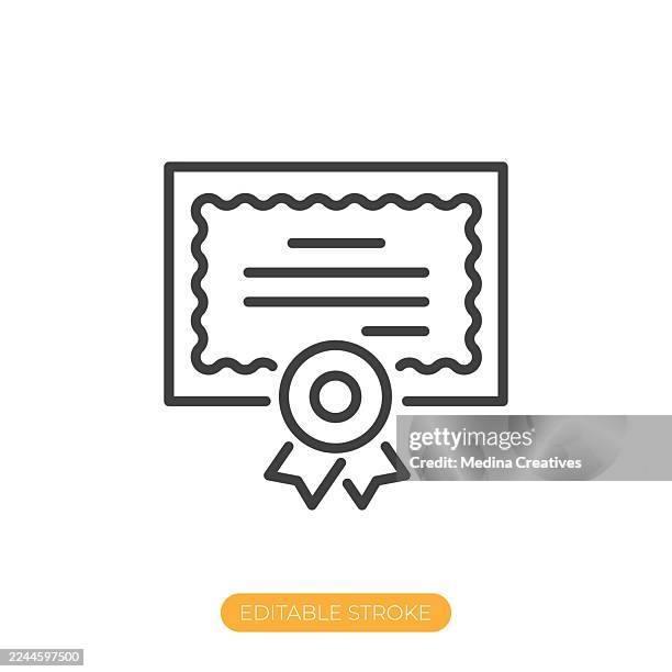 certificate icon. editable stroke thin line icon - certificate-icon stock illustrations