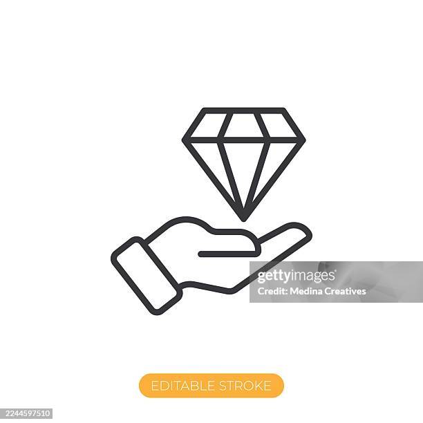 hand holding diamond icon. editable stroke thin line icon - moral compass vector stock illustrations