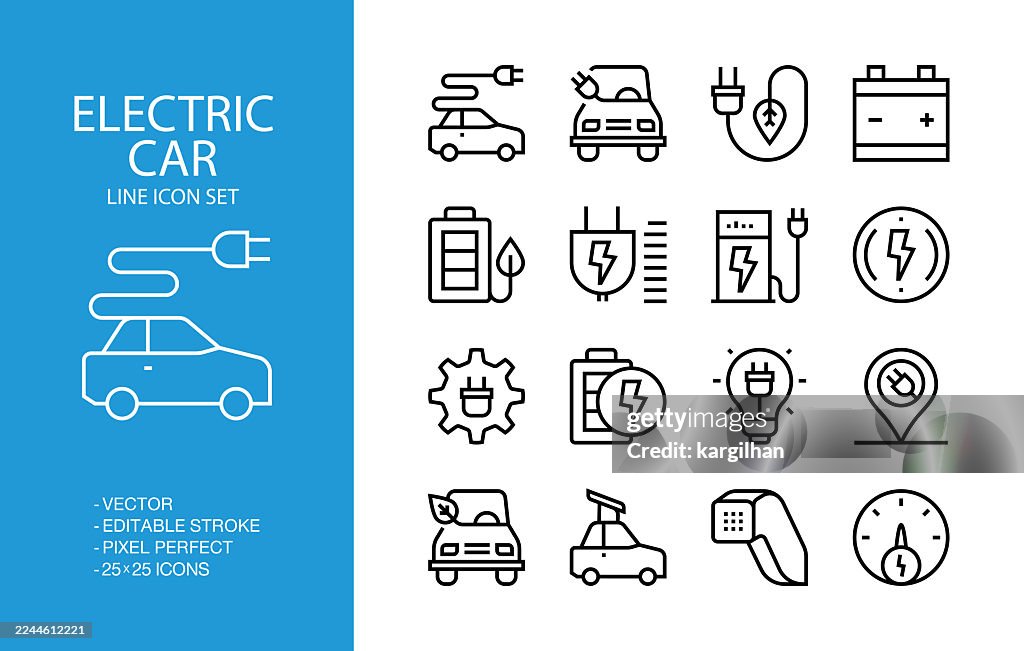 Electric Car Line Icon Set