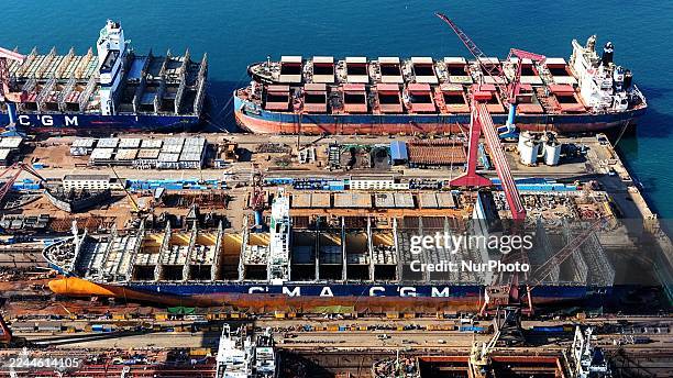The giant ship is under construction at Beihai Shipbuilding Co., Ltd. In Qingdao, Shandong Province, China, on November 5, 2025.
