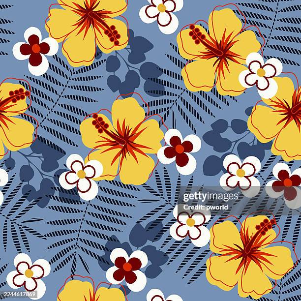hibiscus seamless pattern . - hibiscus flower pattern stock illustrations