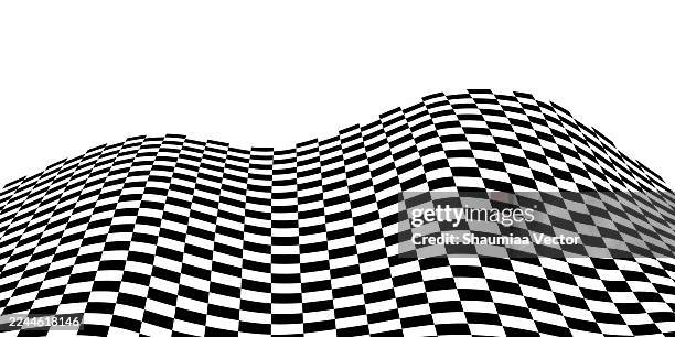 distorted black and white geometric line and checkered pattern abstract background design - empty chess board stock illustrations