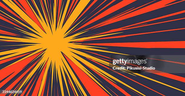 ilustraciones, imágenes clip art, dibujos animados e iconos de stock de fondo de emoción de explosión de cómic retro, fondo de explosión de estrellas cómico vibrante con rayos dinámicos. - galaxia-starburst