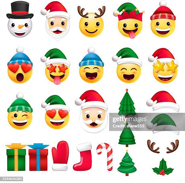 cute 3d christmas emoji set isolated on a transparent background - food emoji stock illustrations