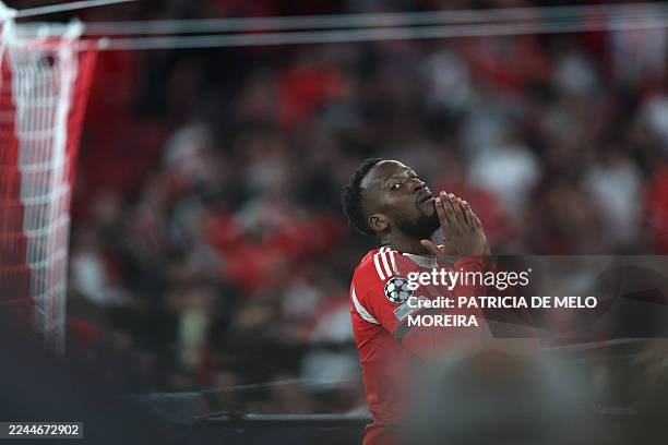 Benfica's Belgian forward Dodi Lukebakio reacts to missing a goal opportunity during the UEFA Champions League league phase day 4 football match...