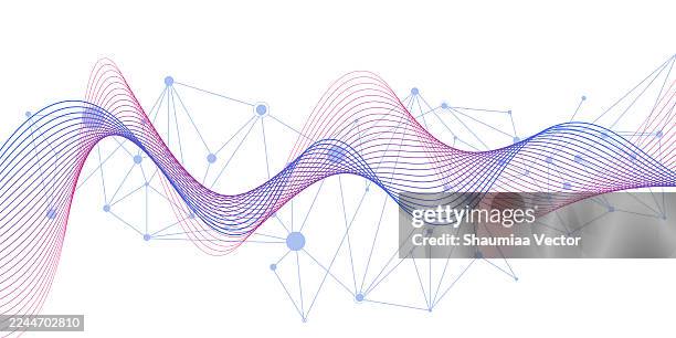 moderne blaue wellenlinienpartikeltechnologie abstrakter hintergrund - drahtnetz stock-grafiken, -clipart, -cartoons und -symbole