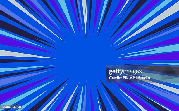 blue comic burst speed lines background, dynamic comic starburst pattern in blue tones - aerospace background stock illustrations