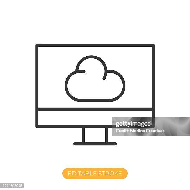 cloud in monitor icon. editable stroke thin line icon - cloud security stock illustrations