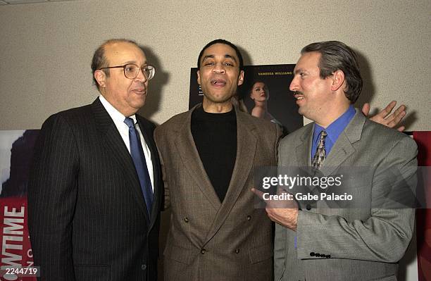 Lead actor Harry Lennix and Co-Producers Adam Clayton Powell, IV, and Adam Clayton Powell, III, at the premiere of Showtime's "Keep the Faith, Baby"...