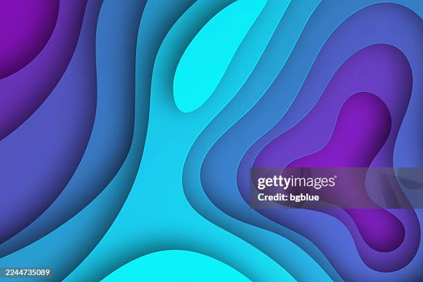 paper cut background - blue abstract fluid shapes - trendy 3d design - turquoise background stock illustrations