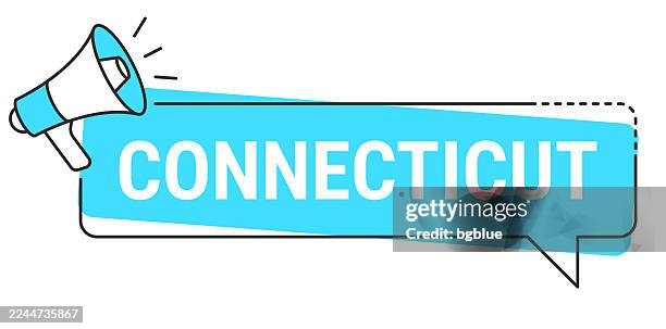 connecticut - speech bubble and megaphone on white background - connecticut flag stock illustrations