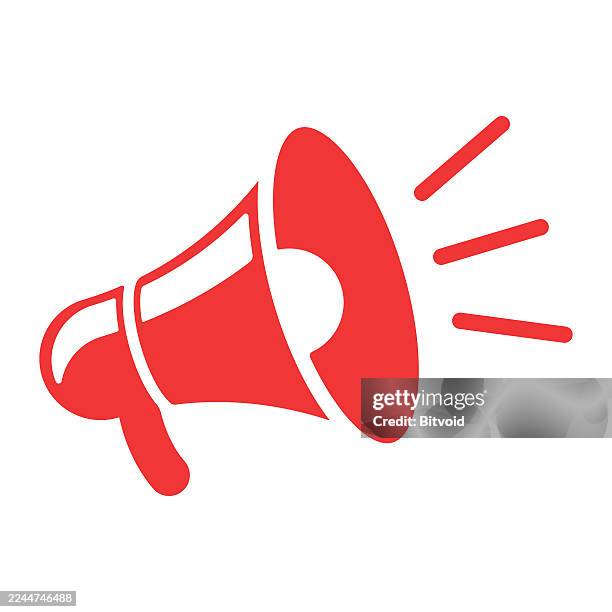 bildbanksillustrationer, clip art samt tecknat material och ikoner med red megaphone icon loudspeaker symbol for marketing and announcement designs - megafon