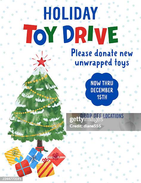 cute christmas tree toy drive poster template - toy drive stock illustrations